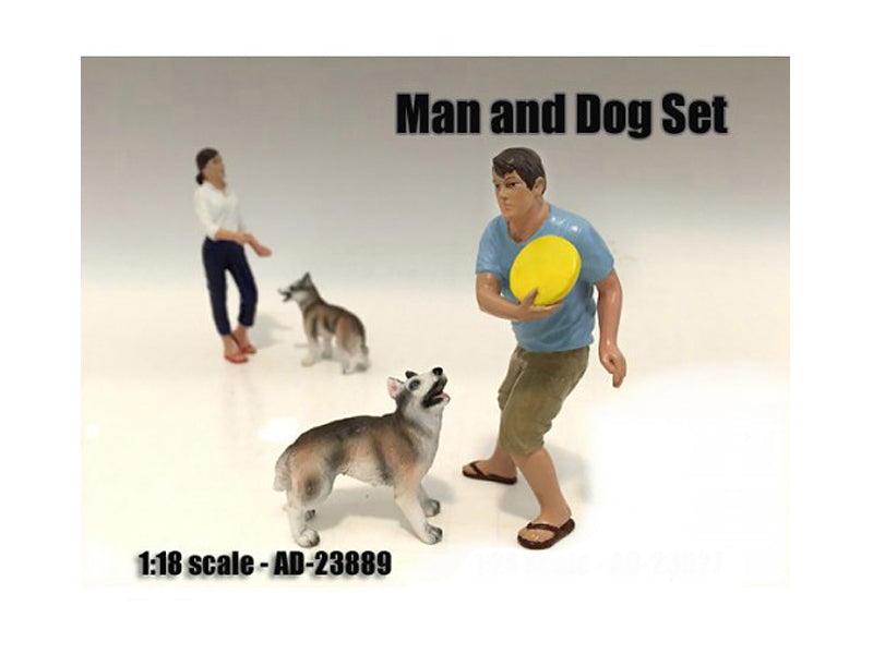 2 Piece Set of Model Man & Dog Figures
