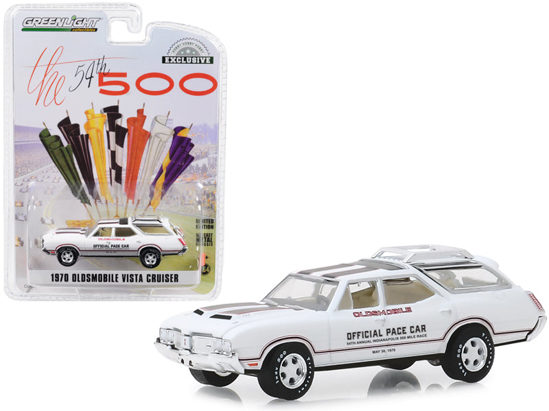 Brand new 1/64 scale diecast car model of 1970 Oldsmobile Vista Cruiser White 54th Annual Indianapolis 500 Mile Race Oldsmobile Official Pac
