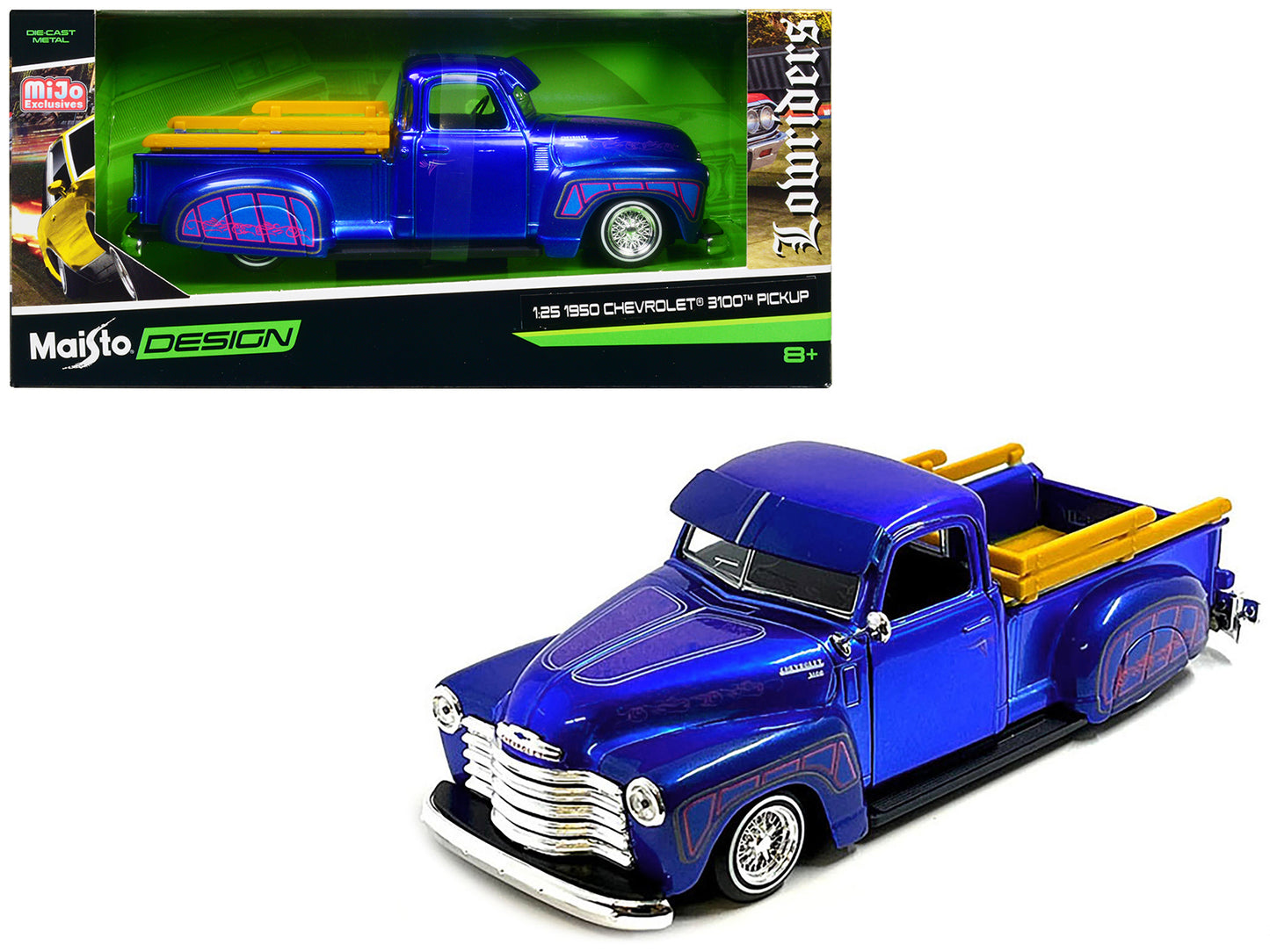 1950 Chevrolet 3100 Blue Diecast Model Pickup Truck Lowriders