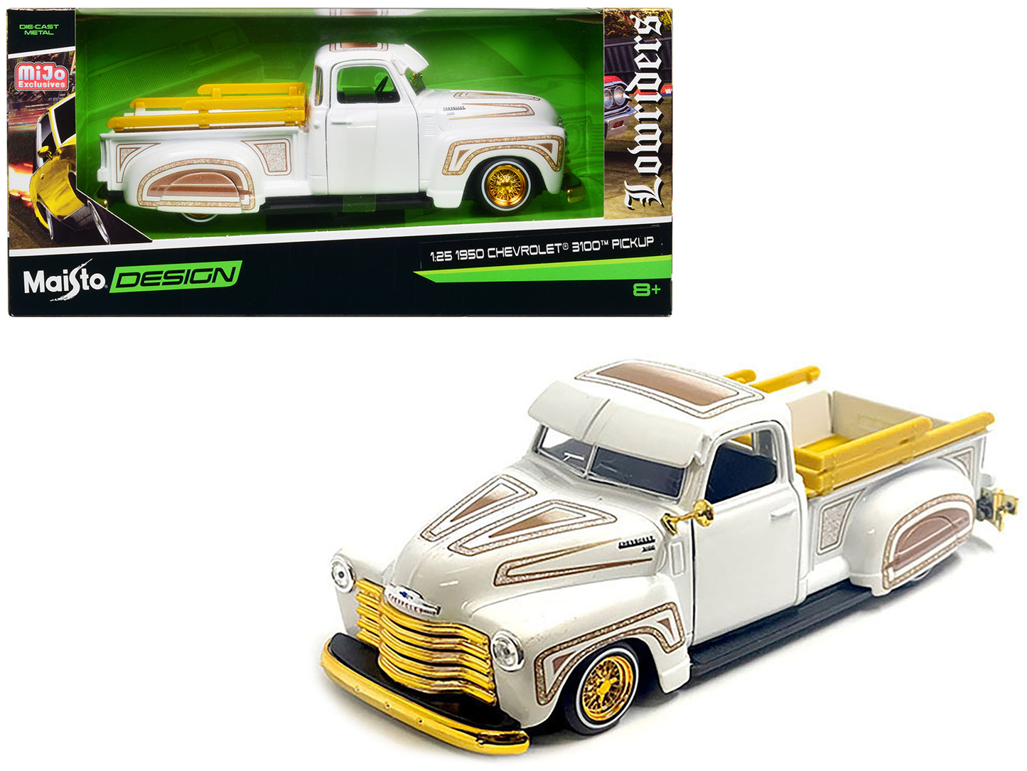 1950 Chevrolet 3100 White Diecast Model Pickup Truck Lowriders