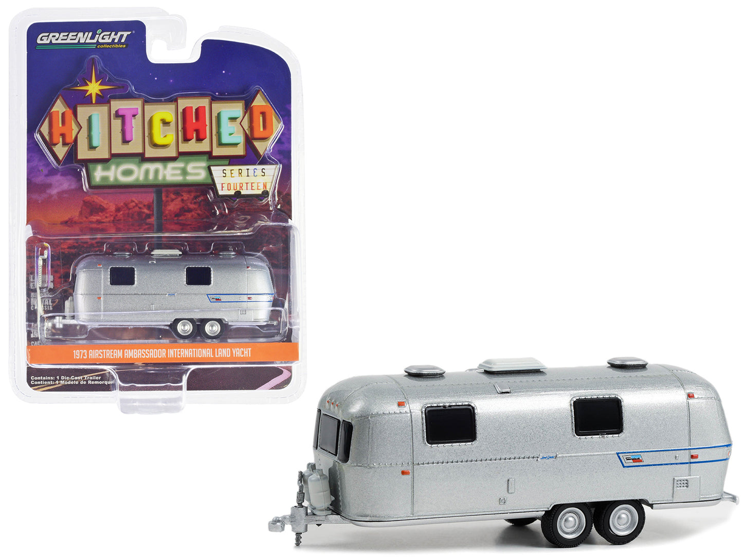 Brand new 1/64 scale diecast model of 1973 Airstream Ambassador International Land Yacht Travel Trailer Silver Metallic