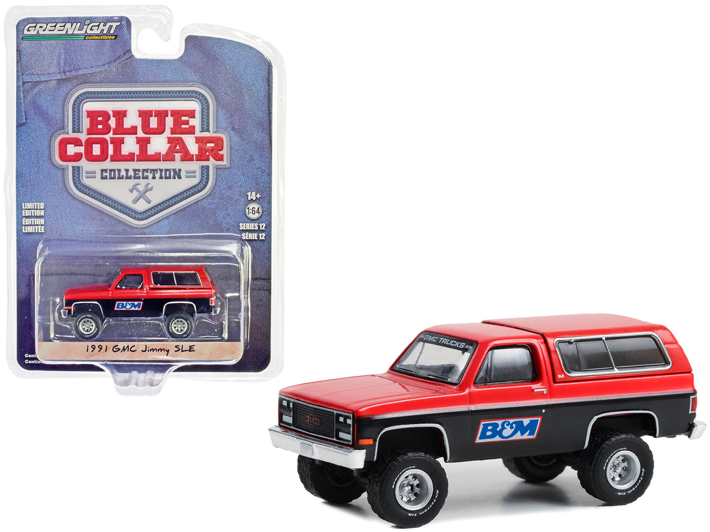 Brand new 1/64 scale diecast car model of 1991 GMC Jimmy SLE Red and Black B&M Racing Blue Collar Collection Series 12 die cast model ca