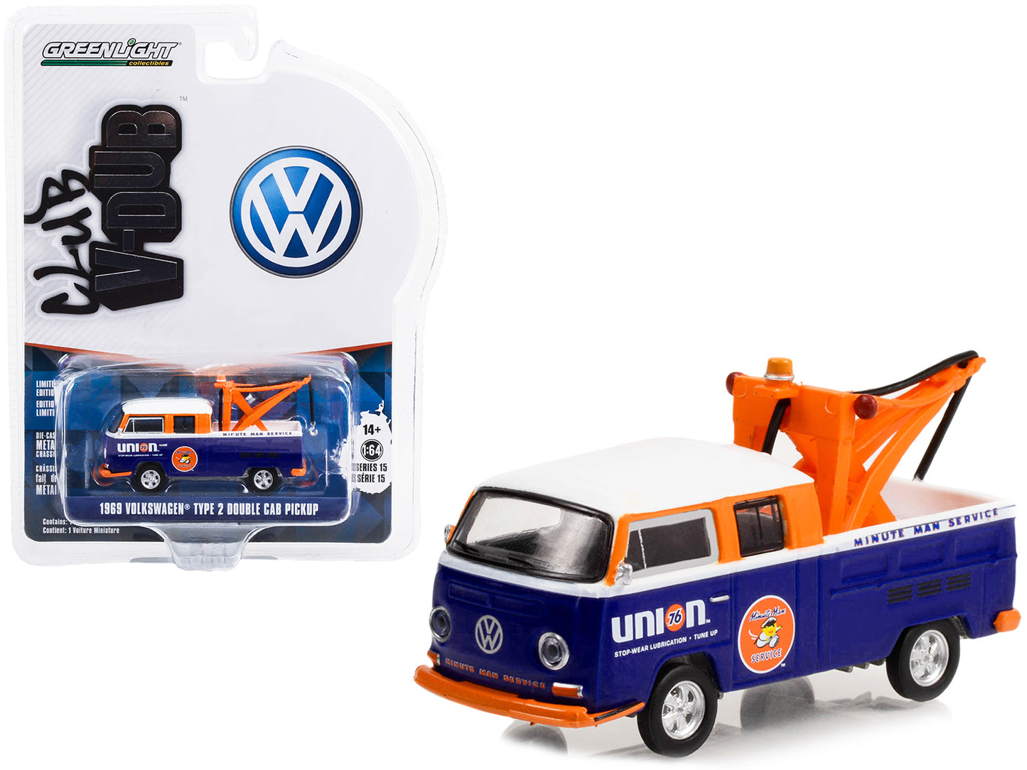 1969 Volkswagen Double Cab Blue Diecast Model Tow Truck