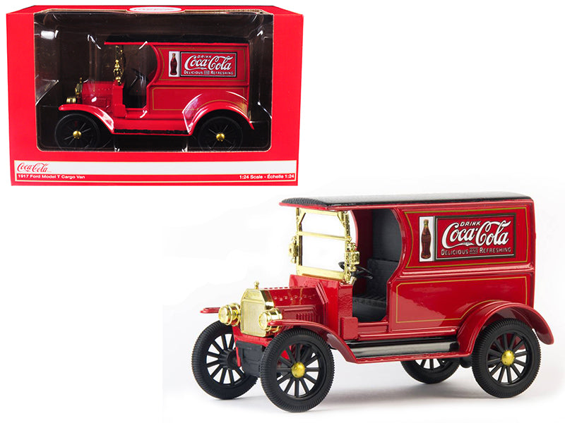 Brand new 1/24 scale diecast car model of 1917 Ford Model T Cargo Van "Coca-Cola" Red with Black Top die cast model car