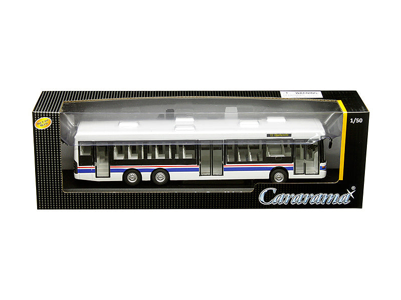 Brand new 1/50 scale diecast model of Scania OmniLink Bus White with Blue and Red Stripes die cast model by Cararama.
Brand new box.
Real