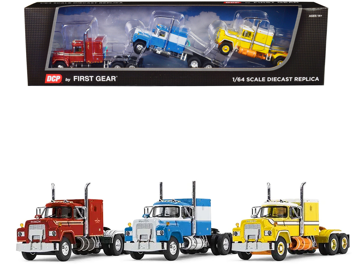 Mack R Sleeper 3 piece set of Diecast Model Truck Tractor