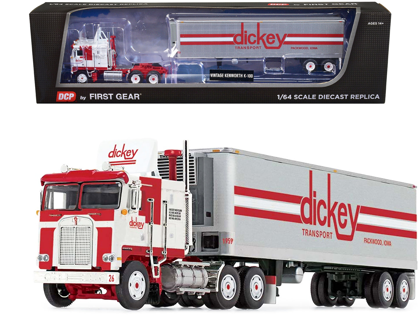 Kenworth K100 COE w White Diecast Model Tractor Trailer
