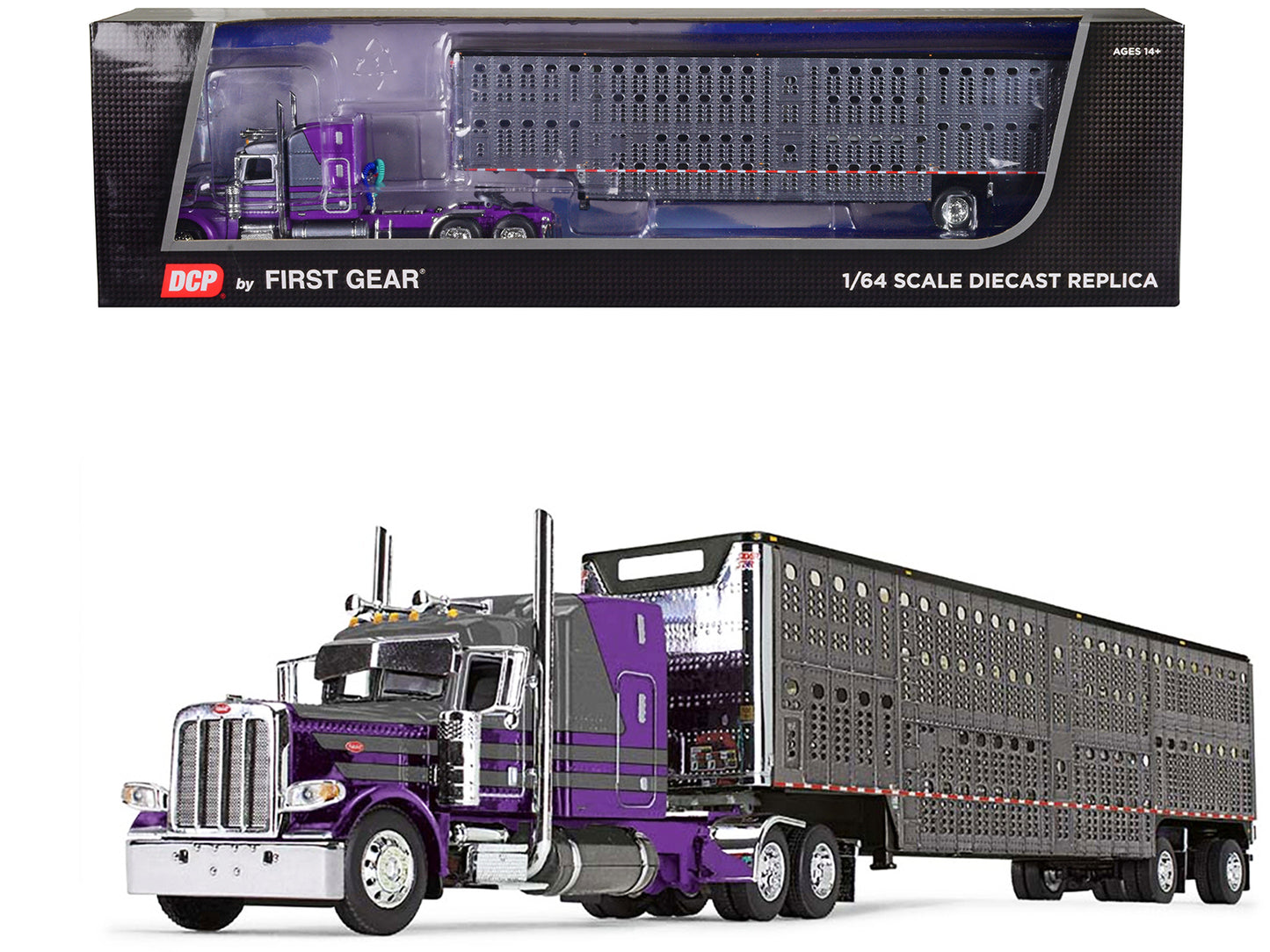 Peterbilt 389 w 63 Purple Diecast Model Livestock Truck