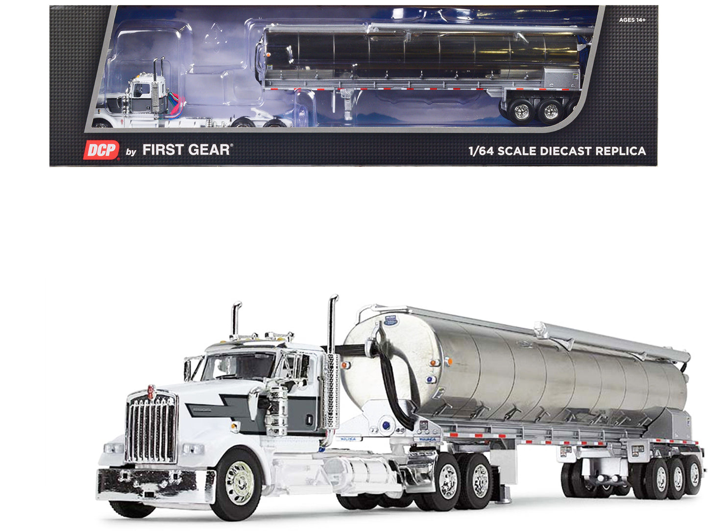 Kenworth W900L Day Cab Black Diecast Model Tractor Trailer