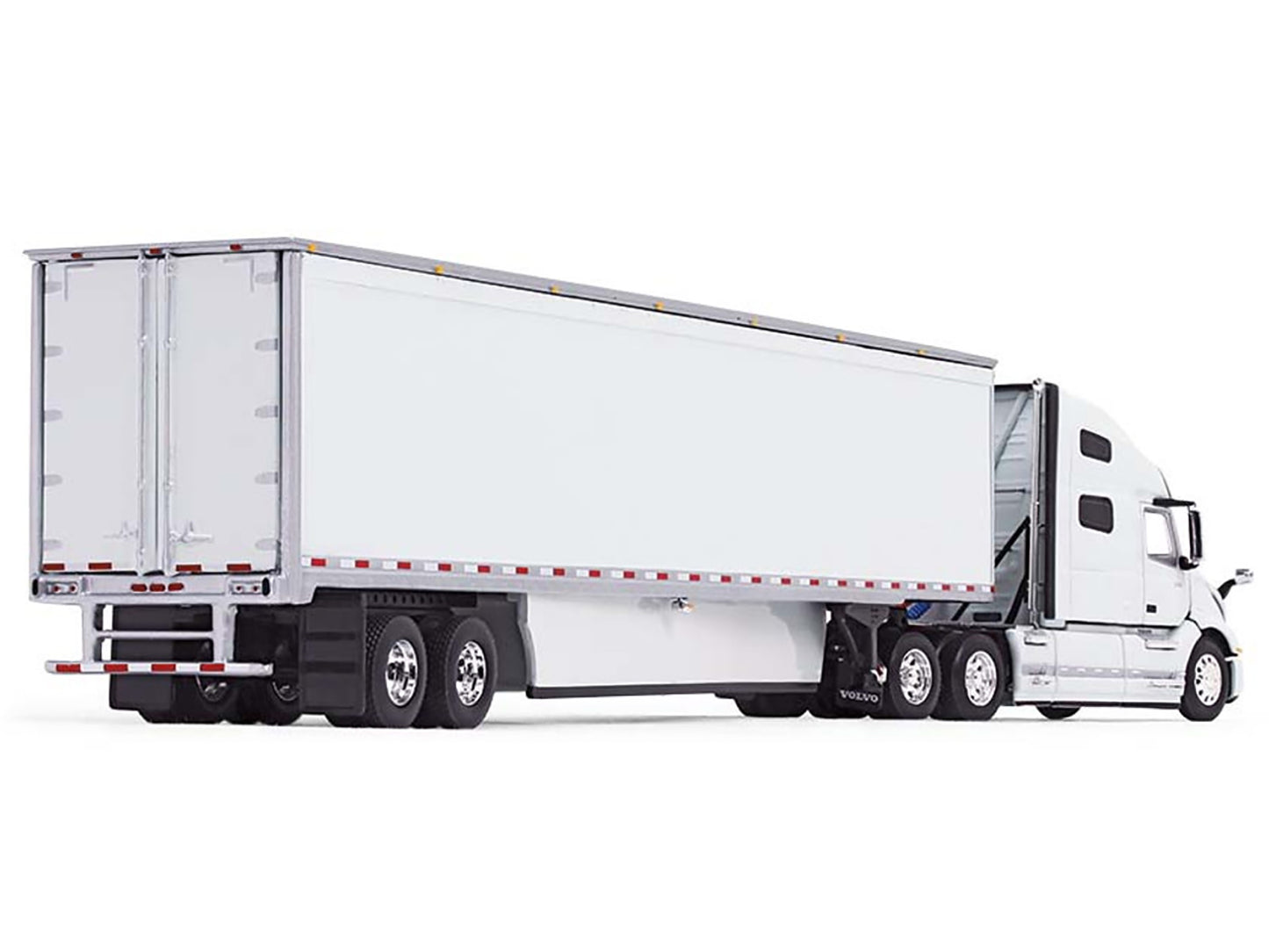 Brand new 1/64 scale diecast model of Volvo VNL 760 with High Roof Sleeper and 53' Smooth Sided Dry Goods Trailer White die cast model by DC
