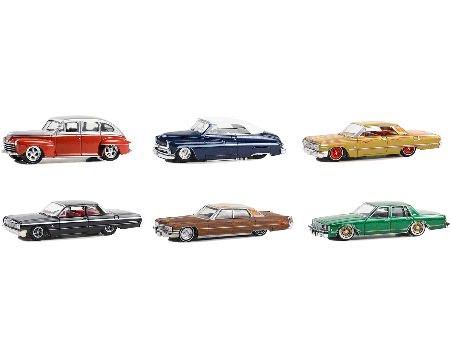 Brand new 1/64 scale diecast car models of California Lowriders Series 4 Set of 6 pieces die cast model cars by Greenlight.
Brand new boxes