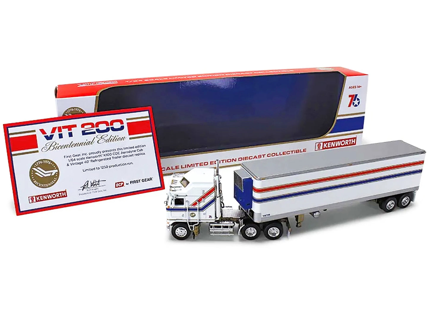 Kenworth K100 COE Aerodyne White Diecast Model Tractor Trailer
