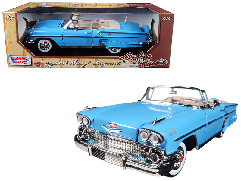 1958 Chevrolet Impala Convertible Blue Diecast Model Car