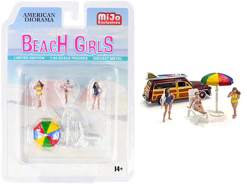 5 Piece Set w Accessories of Diecast Model Beach Girls Figure Summertime