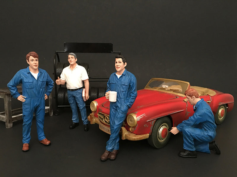 Mechanics 4 Piece Set 1:24 Scale Plastic Model Worker Figures