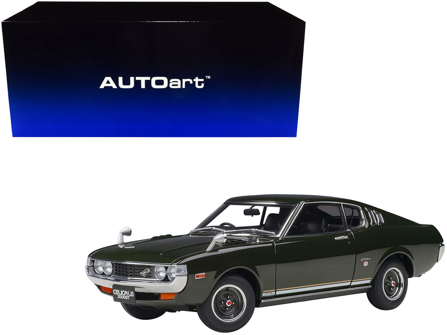 Brand new 1/18 scale car model of 1973 Toyota Celica Liftback 2000GT (RA25) RHD (Right Hand Drive) Moss Green model car