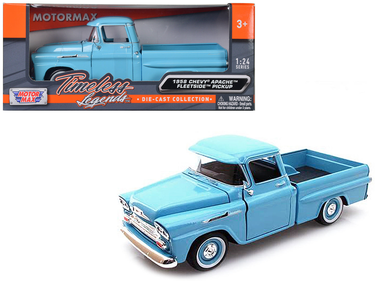 1958 Chevrolet Apache Fleetside Blue Diecast Model Pickup Truck