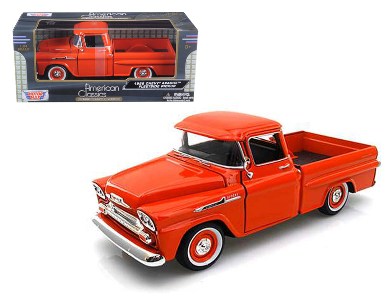 1958 Chevrolet Apache Fleetside Orange Diecast Model Pickup Truck