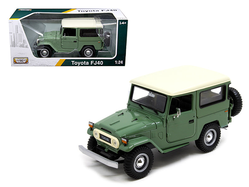 Brand new 1/24 scale diecast car model Toyota FJ40 Land Cruiser Medium Green with Cream Top die cast model car by Motorm