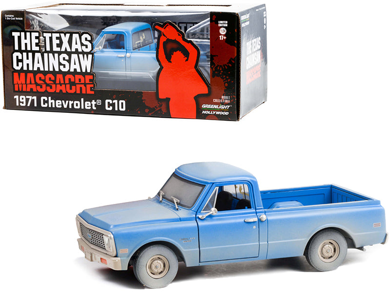 Brand new 1/24 scale diecast car model of 1971 Chevrolet C10 Pickup Truck Light Blue Dusty The Texas Chainsaw Massacre 1974 Movie die cast m