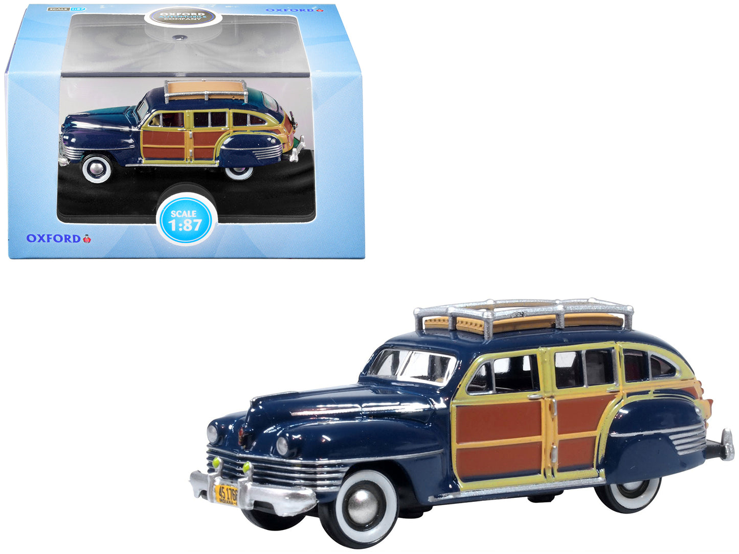 Brand new 1/87 scale diecast car model of 1942 Chrysler Town & Country Woody Wagon South Sea Blue with Wood Panels a