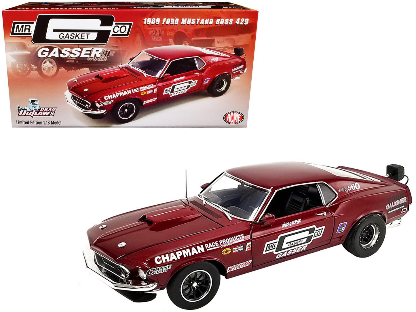 1969 Ford Mustang BOSS Red Diecast Model Car