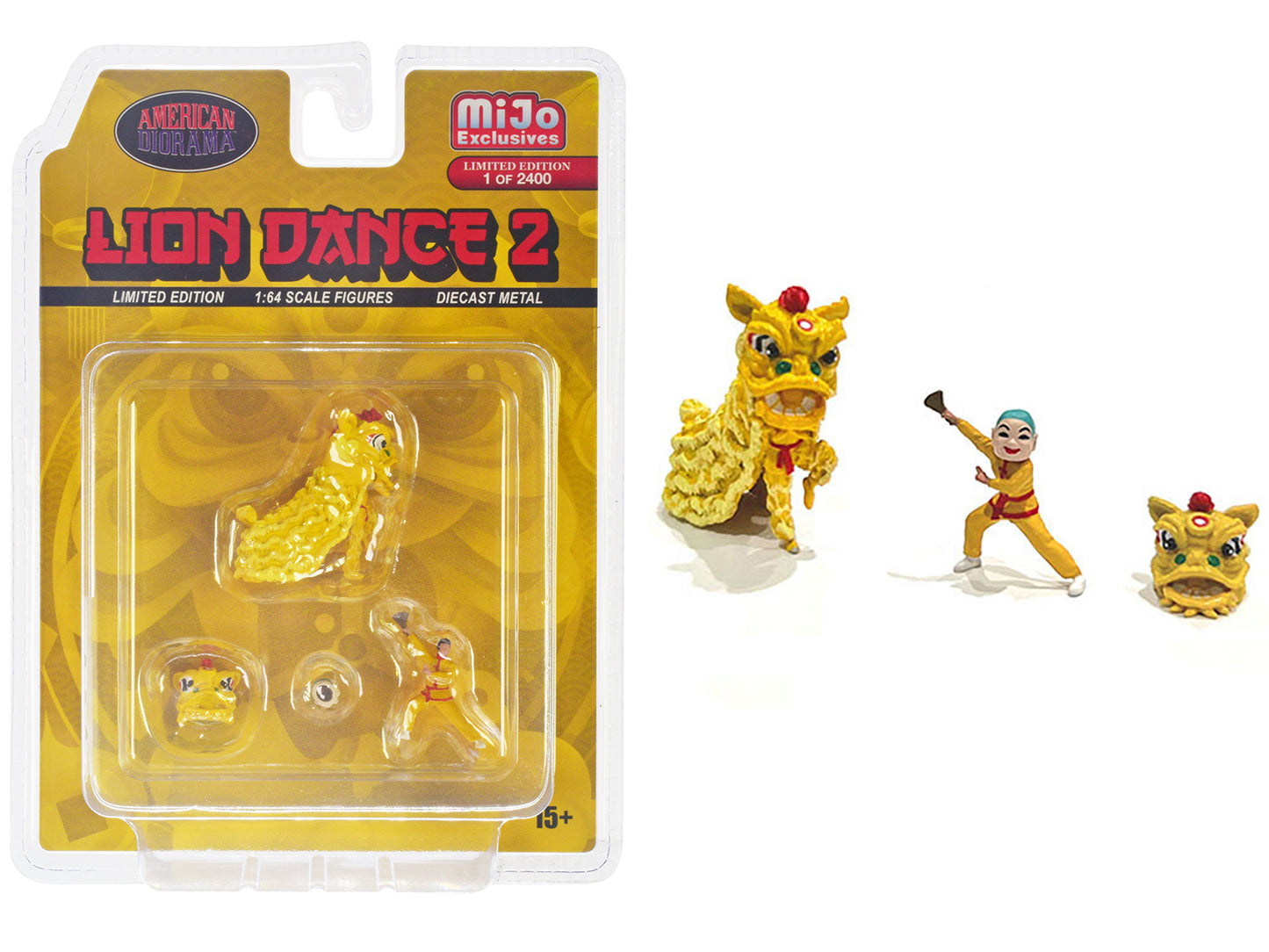 Brand new 1/64 scale diecast models of "Lion Dance 2" 4 piece Diecast Figure Set (1 Figures, 1 Lion, 2 Accessories) Limi