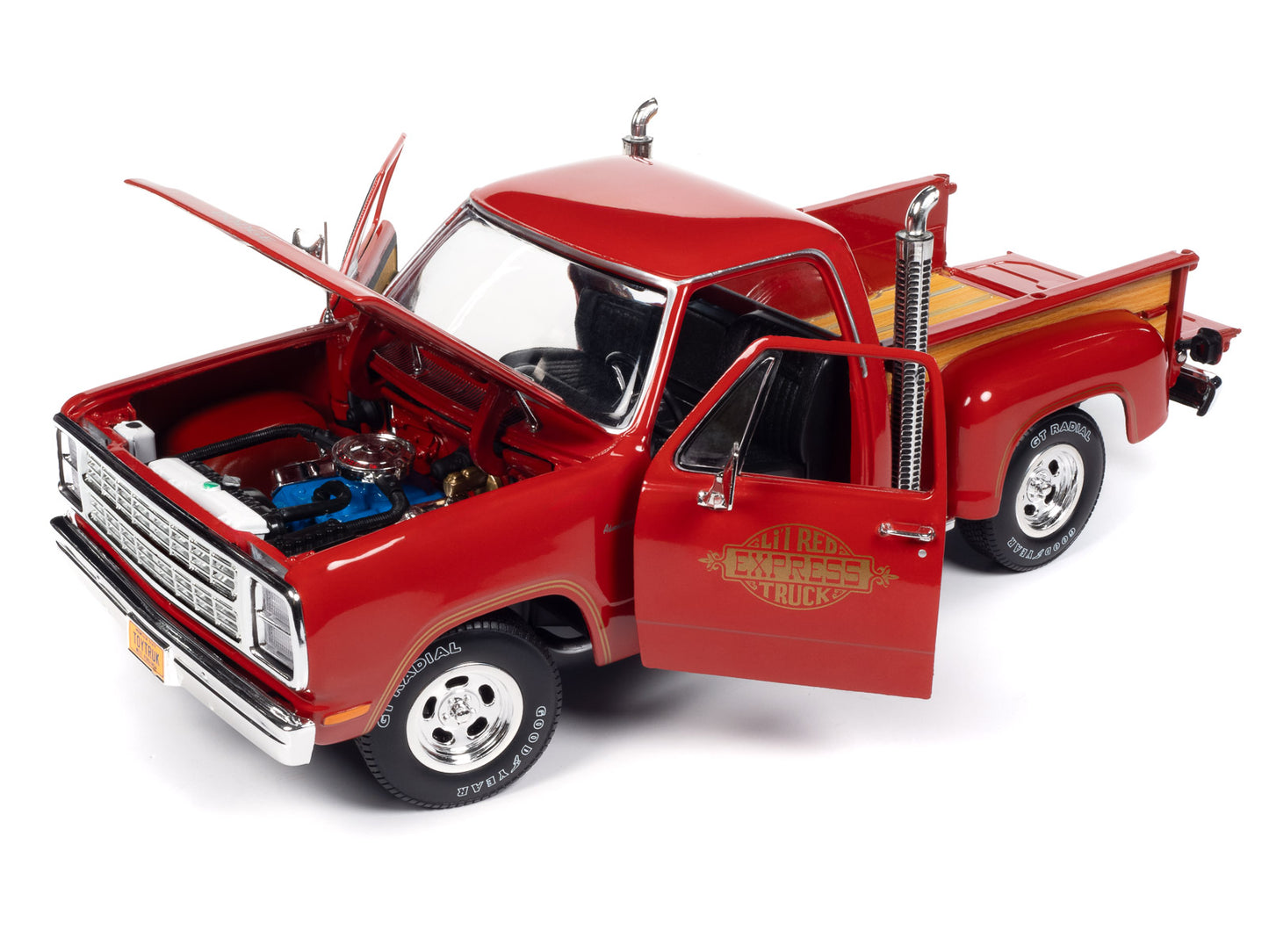 Brand new 1/18 scale diecast car model of 1979 Dodge Adventurer 150 Pickup Truck Canyon Red "Li’l Red Express" die