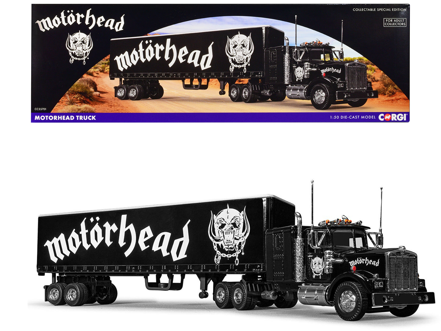 Motorhead Black Diecast Model Tractor Trailer