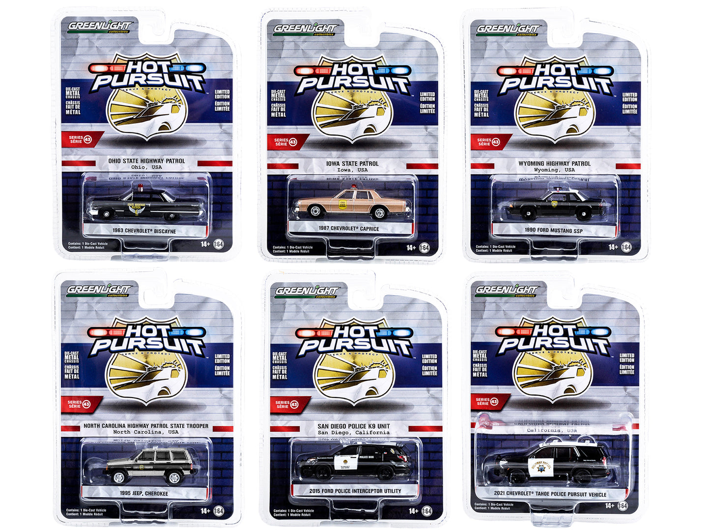 Hot Pursuit 6 piece Diecast Model Car/Truck Set