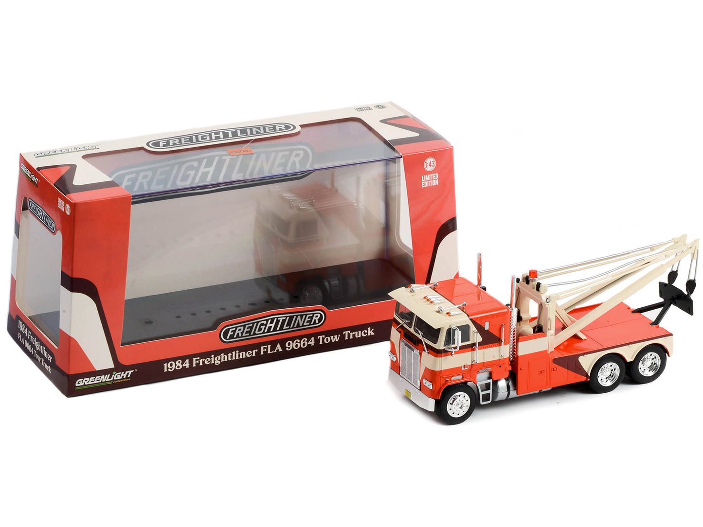 1984 Freightliner FLA 9664 Orange Diecast Model Tow Truck
