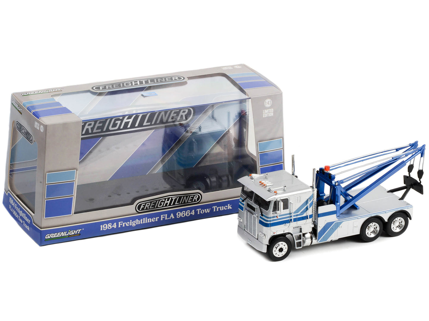 1984 Freightliner FLA 9664 Silver Diecast Model Tow Truck
