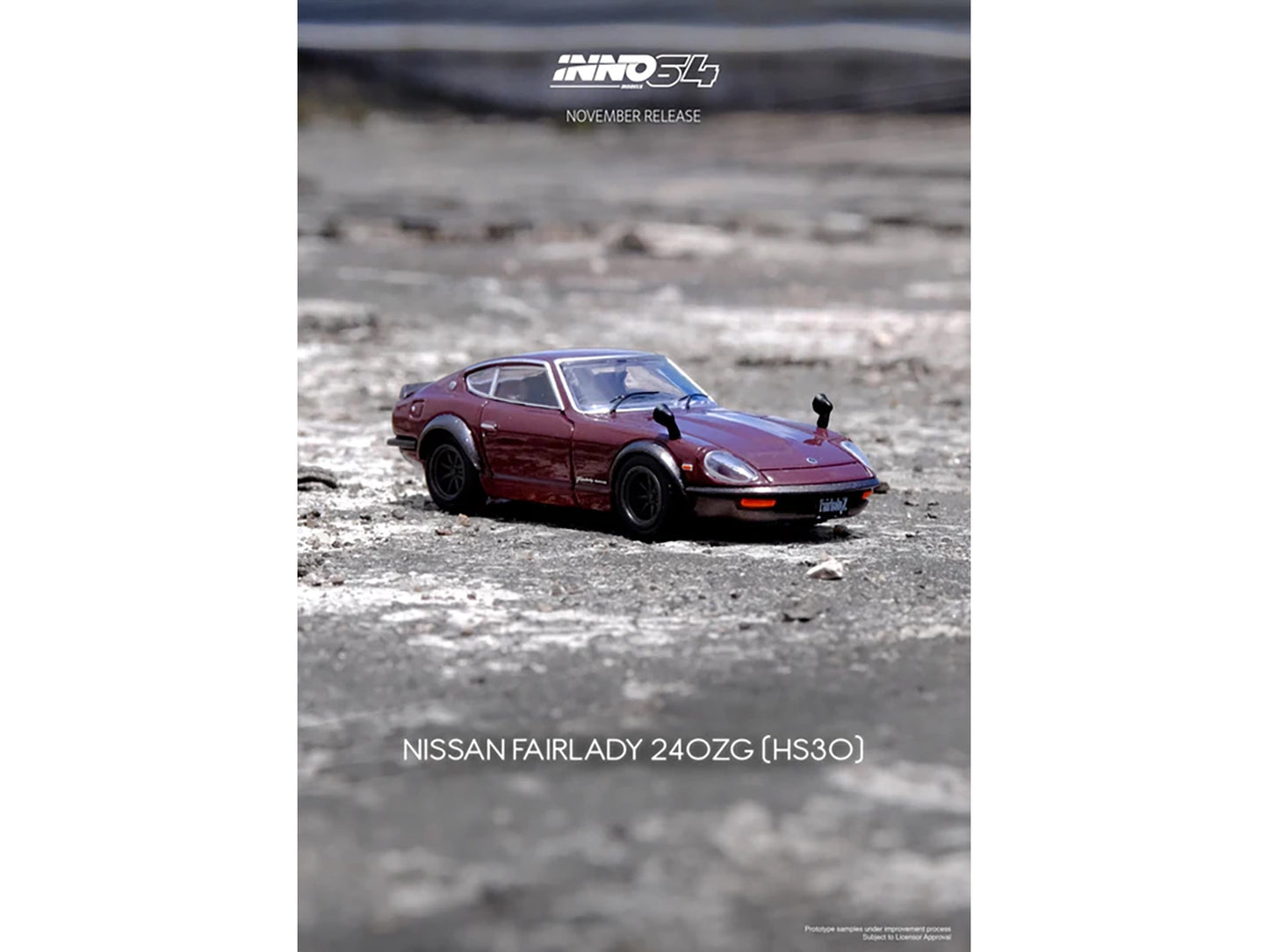 Brand new 1/64 scale diecast car model of Nissan Fairlady 240ZG (HS30) RHD (Right Hand Drive) Maroon die cast model car