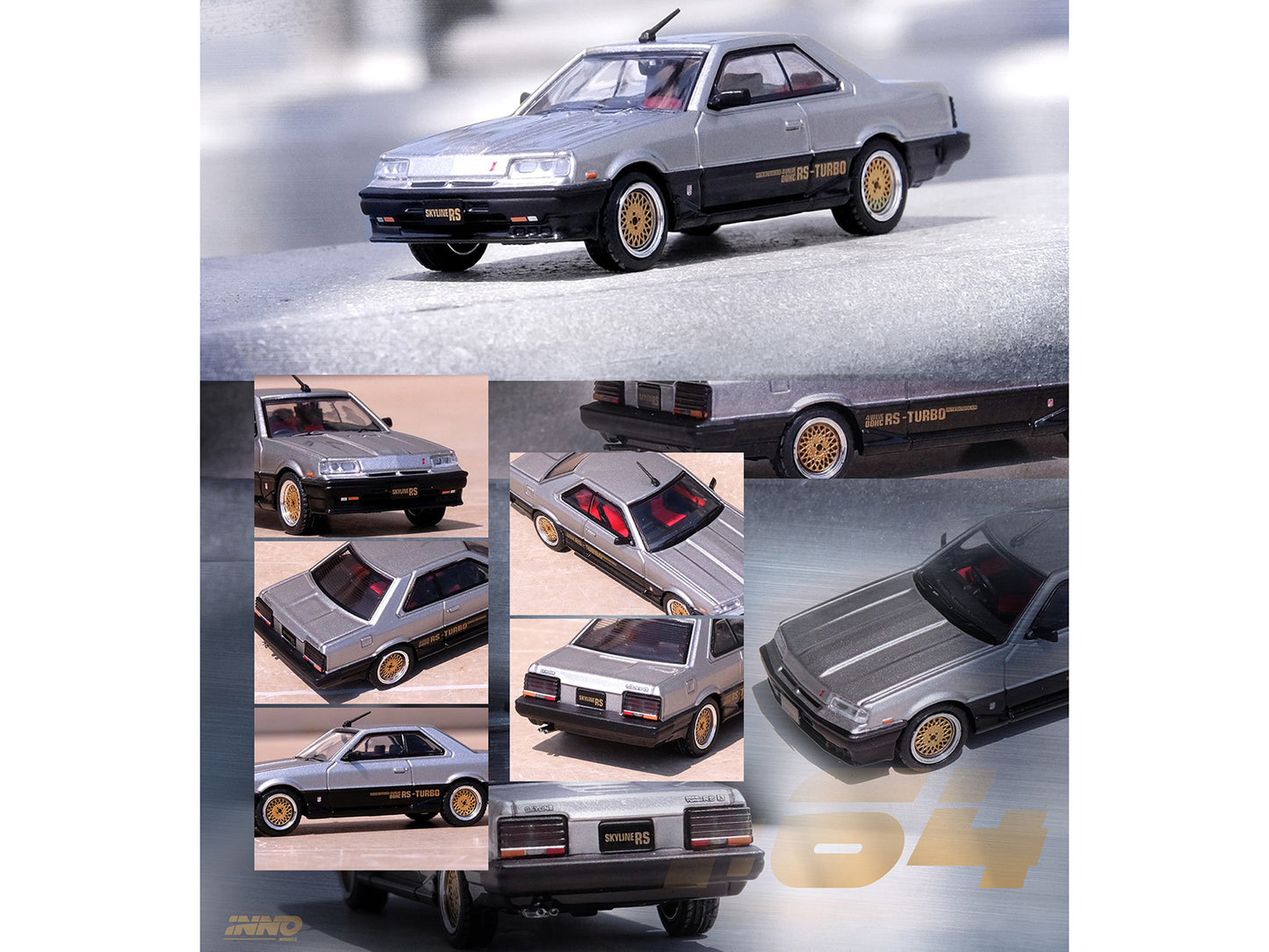 Brand new 1/64 scale diecast car model of Nissan Skyline 2000 RS-X Turbo (DR30) RHD (Right Hand Drive) Silver and Black