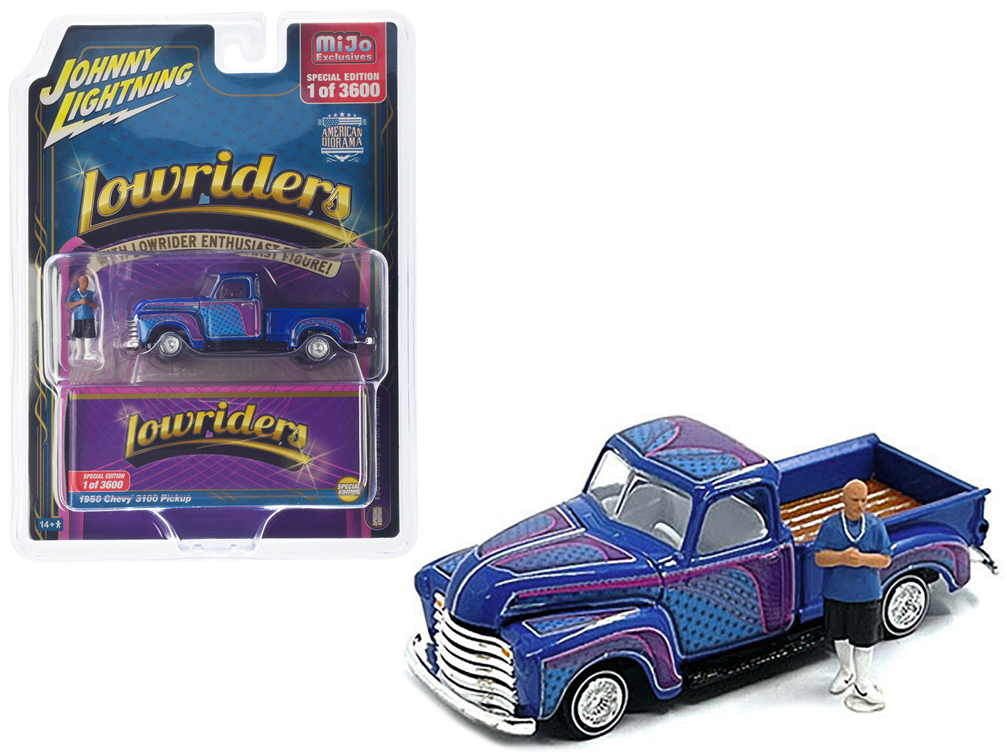 1950 Chevrolet 3100 Blue Diecast Model Pickup Truck Lowriders