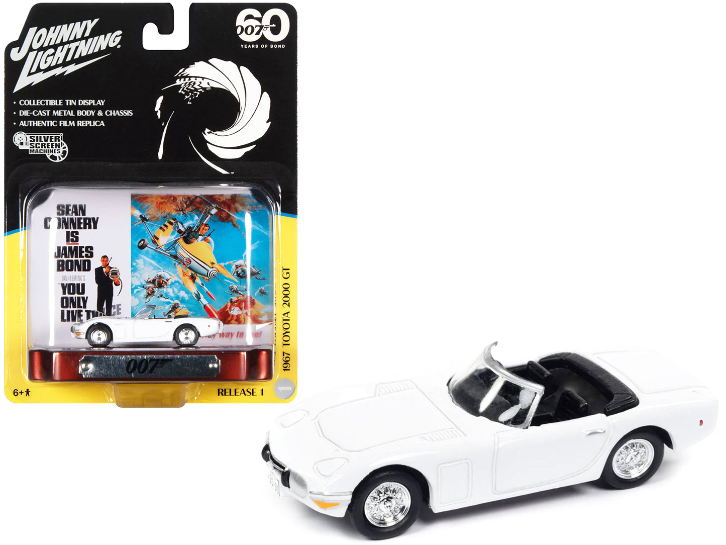 Brand new 1/64 scale diecast car model of 1967 Toyota 2000 GT Convertible RHD (Right Hand Drive) White 007 (James Bond)