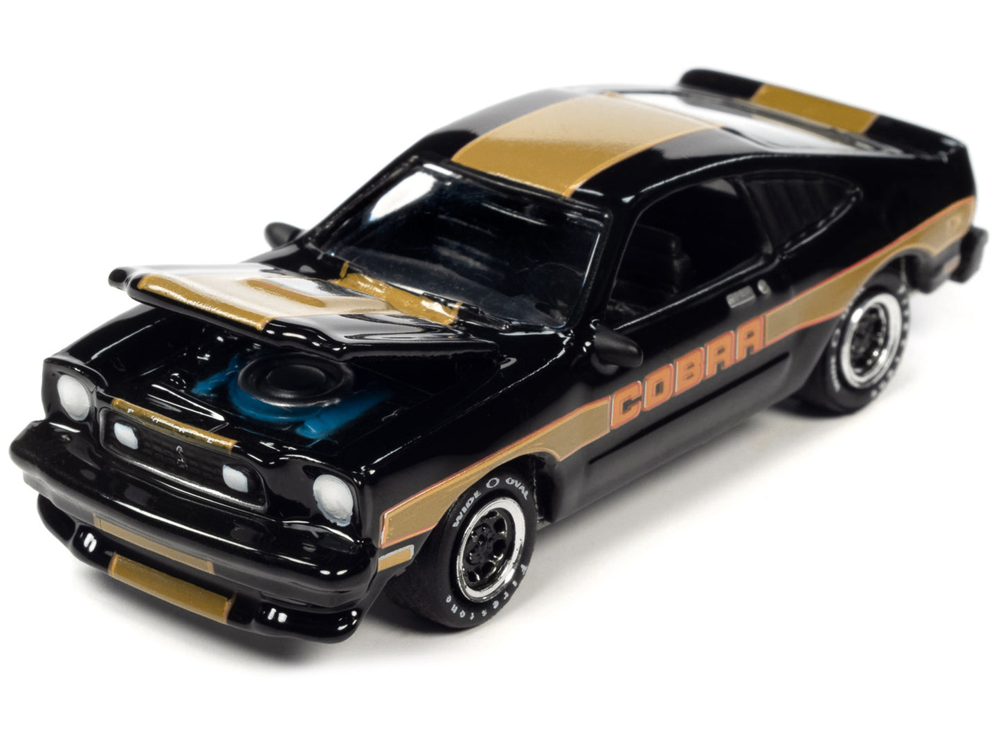 Brand new 1/64 scale diecast car model of 1978 Ford Mustang Cobra II Black with Gold Stripes Classic Gold Collection 2023 Release 1 Limited
