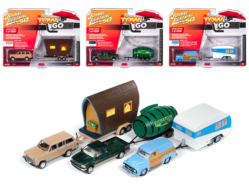 Tow & Go Set A of 3 Diecast Model Car/Truck Set