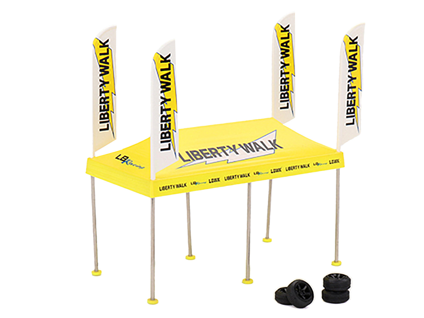 Brand new 1/64 scale diecast models of Paddock Service Tent Set with Extra Wheels "Liberty Walk-LB Racing" for 1/64 scal