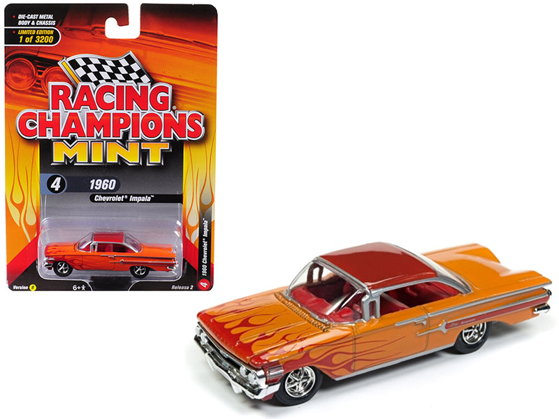 Brand new 1:64 scale car model of 1960 Chevrolet Impala Orange with Red Flames Limited Edition to 3,200 pieces Worldwide die cast model car