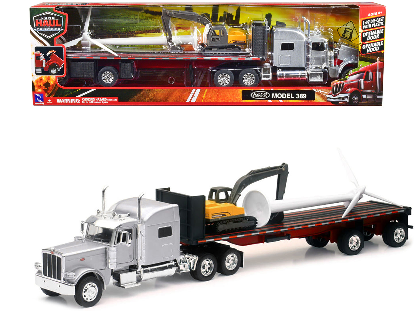 Peterbilt 389 w Silver Diecast Model Flatbed Truck