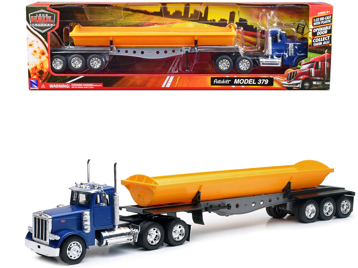 Peterbilt 379 w Blue Diecast Model Tractor Trailer