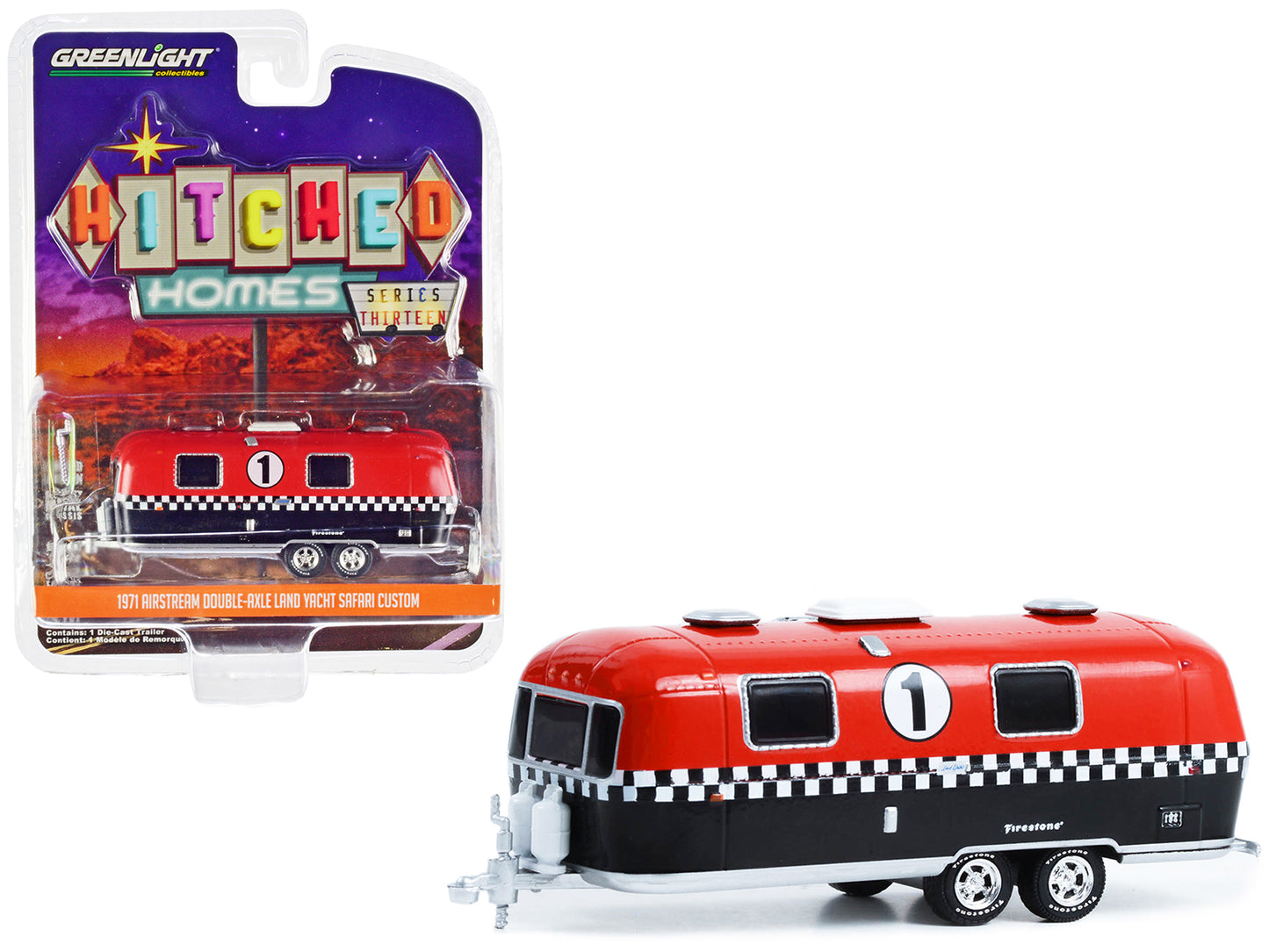 Brand new 1/64 scale diecast model of 1971 Airstream Double-Axle Land Yacht Safari Custom #1 "Firestone Racing" Red and