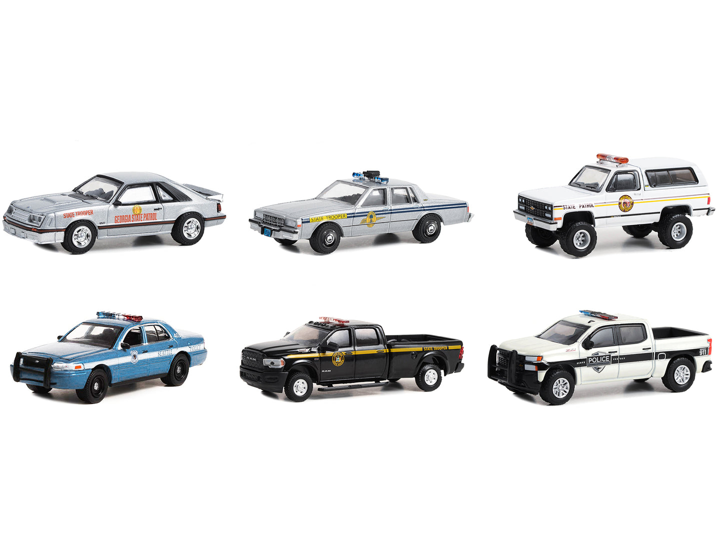 Hot Pursuit 6 piece Diecast Model Car/Truck Set