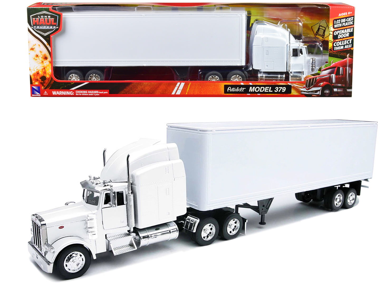 Peterbilt 379 w White Diecast Model Tractor Trailer