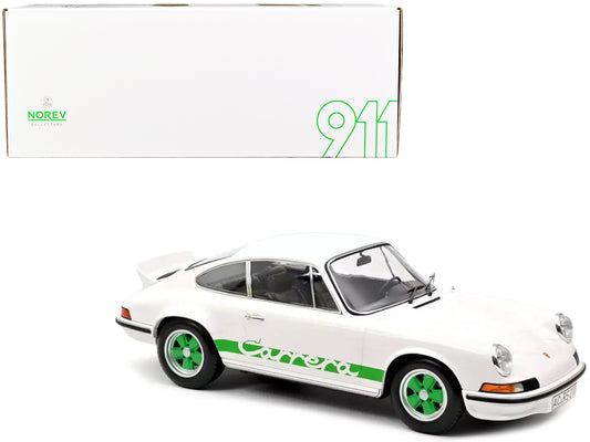 Brand new 1/12 scale diecast car model of 1972 Porsche 911 RS Carrera White with Green Stripes die cast model car by Norev.
Brand new box.