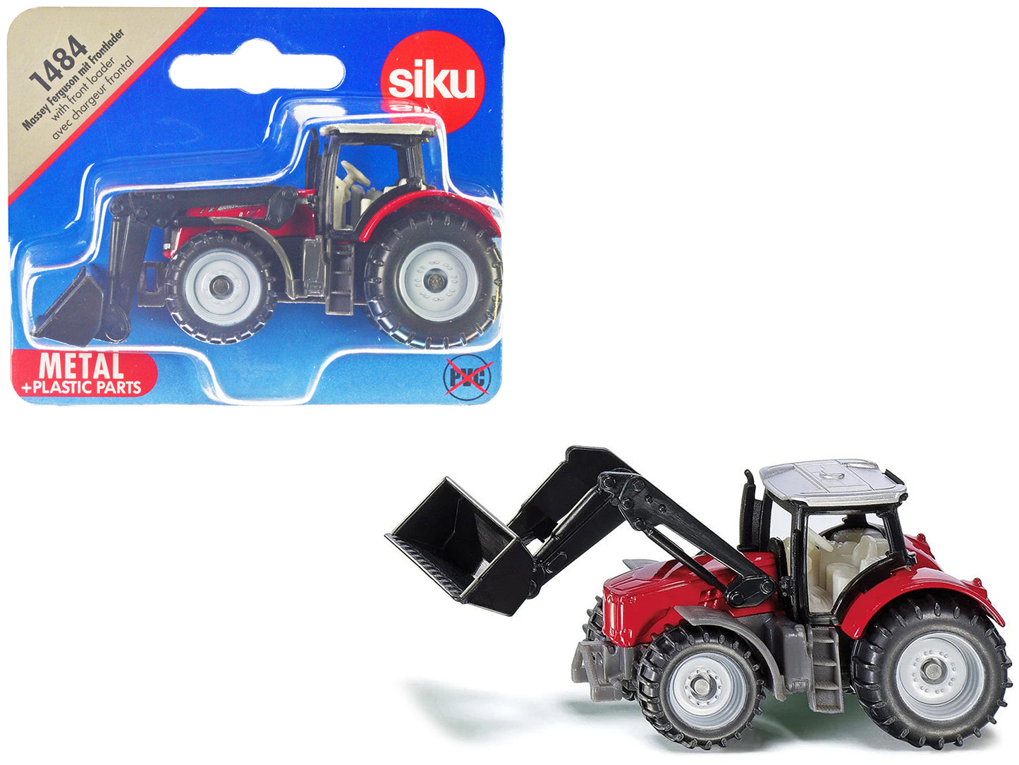 Brand new diecast model of Massey Ferguson Tractor with Front Loader Red with Silver Top die cast model by Siku.
Brand new box.
Detailed e