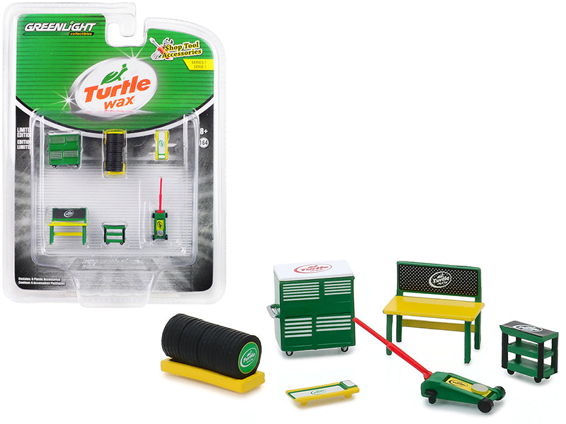 >Brand new 1/64 scale of "Turtle Wax" 6 piece Shop Tools Set "Shop Tool Accessories" Series 1 1/64 by Greenlight.</li>
<li>Limited edition.