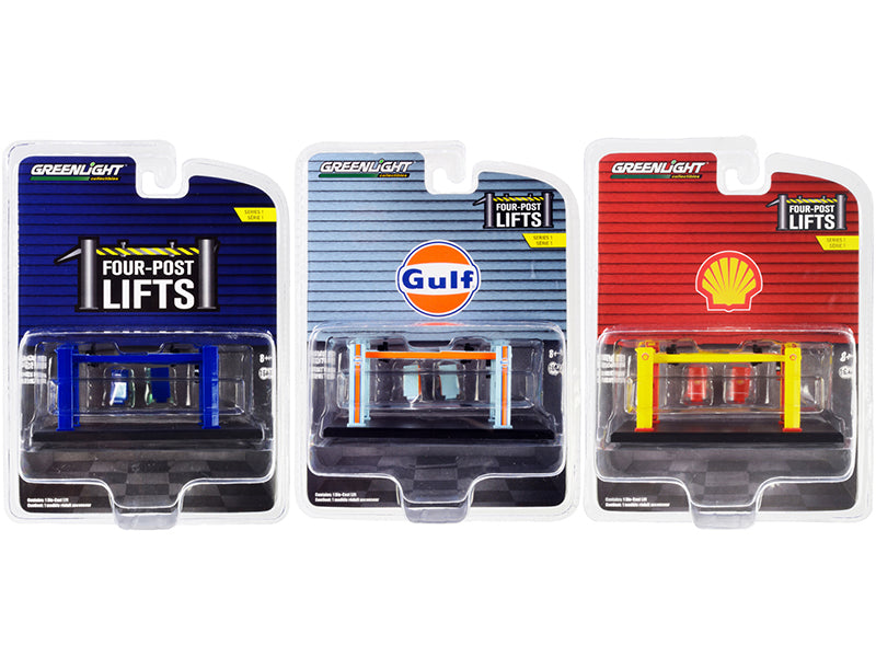 Brand new 1/64 scale diecast models of "Four-Post Lifts" Set of 3 pieces Series 1 die cast models by Greenlight.
Limite