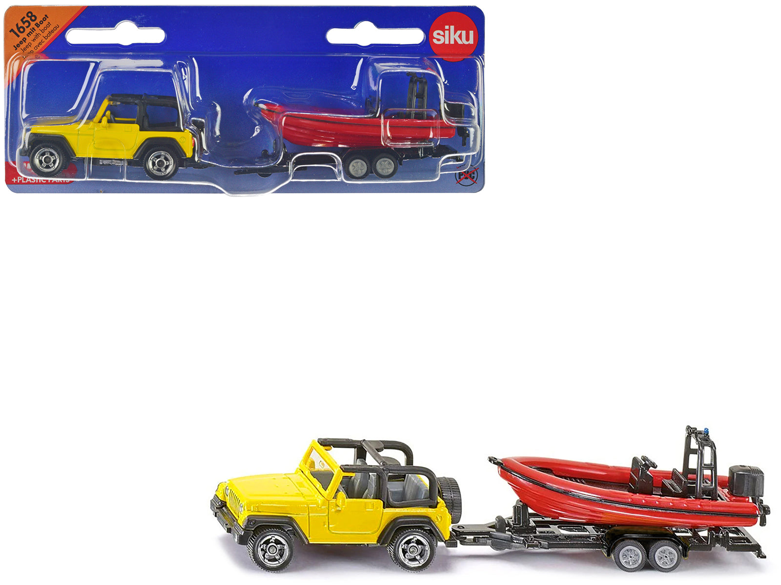 Jeep w Trailer & Boat Yellow Diecast Model Car 